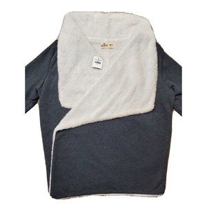 NEW Hollister Women M/L Dark Gray Open Front Knit Sweater Faux Fur Lined LS NWT